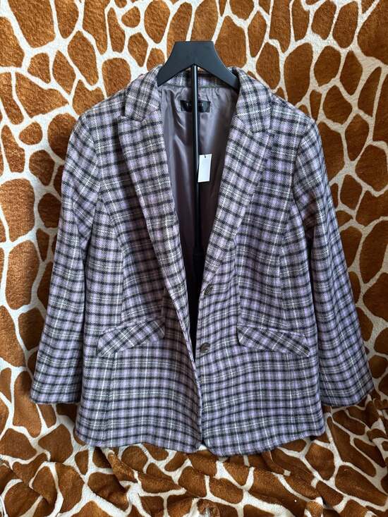 Talbots Jackets & Blazers - Talbots Plus Size 14W Purple and Brown Plaid Wool Blend Blazer